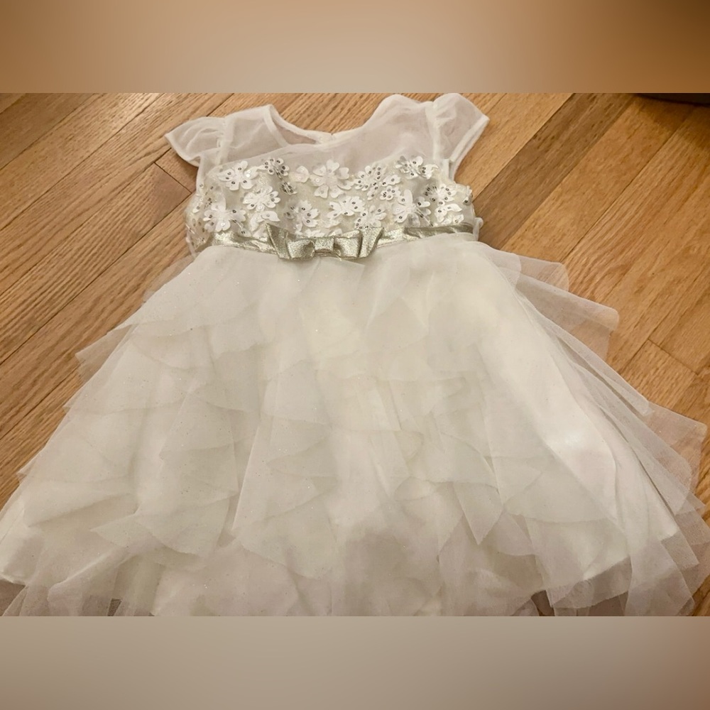 Jona Michelle 2T ivory tulle dress with silver embellishments